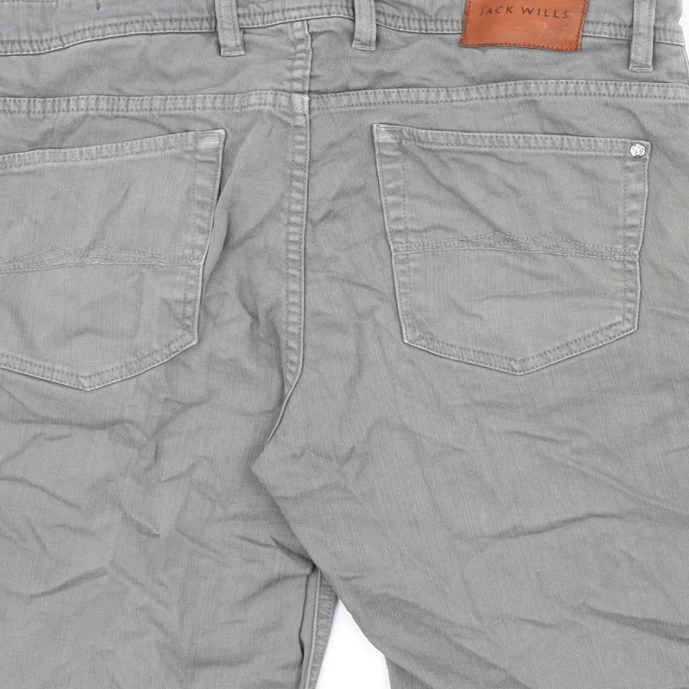 Jack Wills Mens Grey Cotton Chino Shorts Size 32 in L9 in Slim Zip