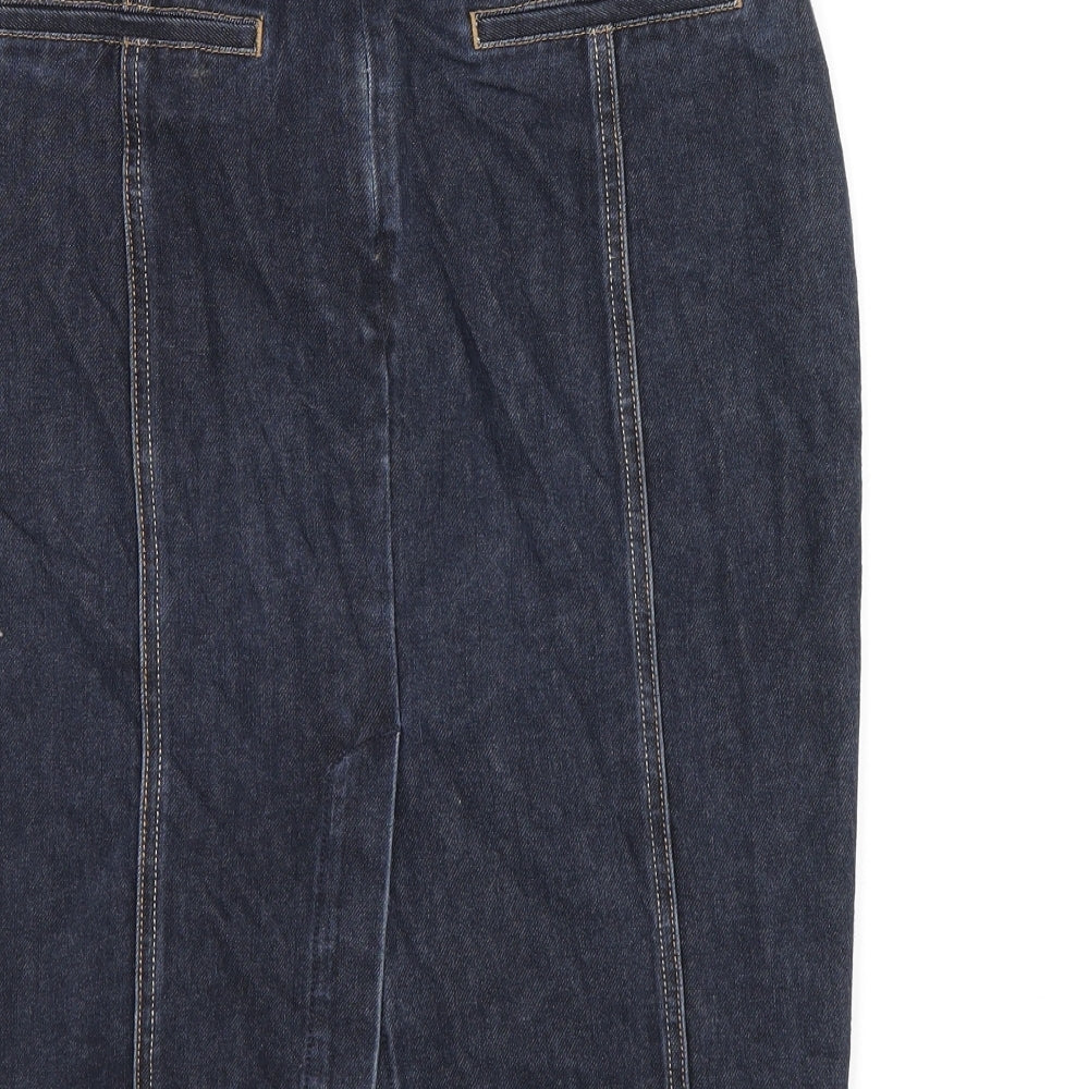 Autograph Womens Blue Cotton A-Line Skirt Size 10 Zip