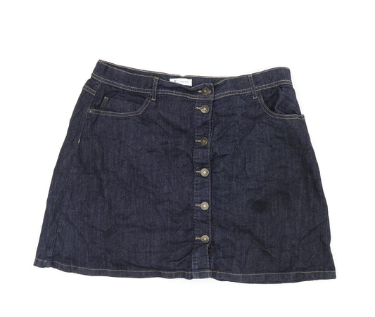 R Essential Womens Blue Cotton A-Line Skirt Size 16 Button