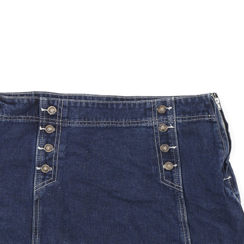 TU Womens Blue Cotton A-Line Skirt Size 12 Zip