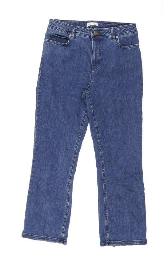 Phase Eight Womens Blue Cotton Straight Jeans Size 12 L24.5 in Regular Zip