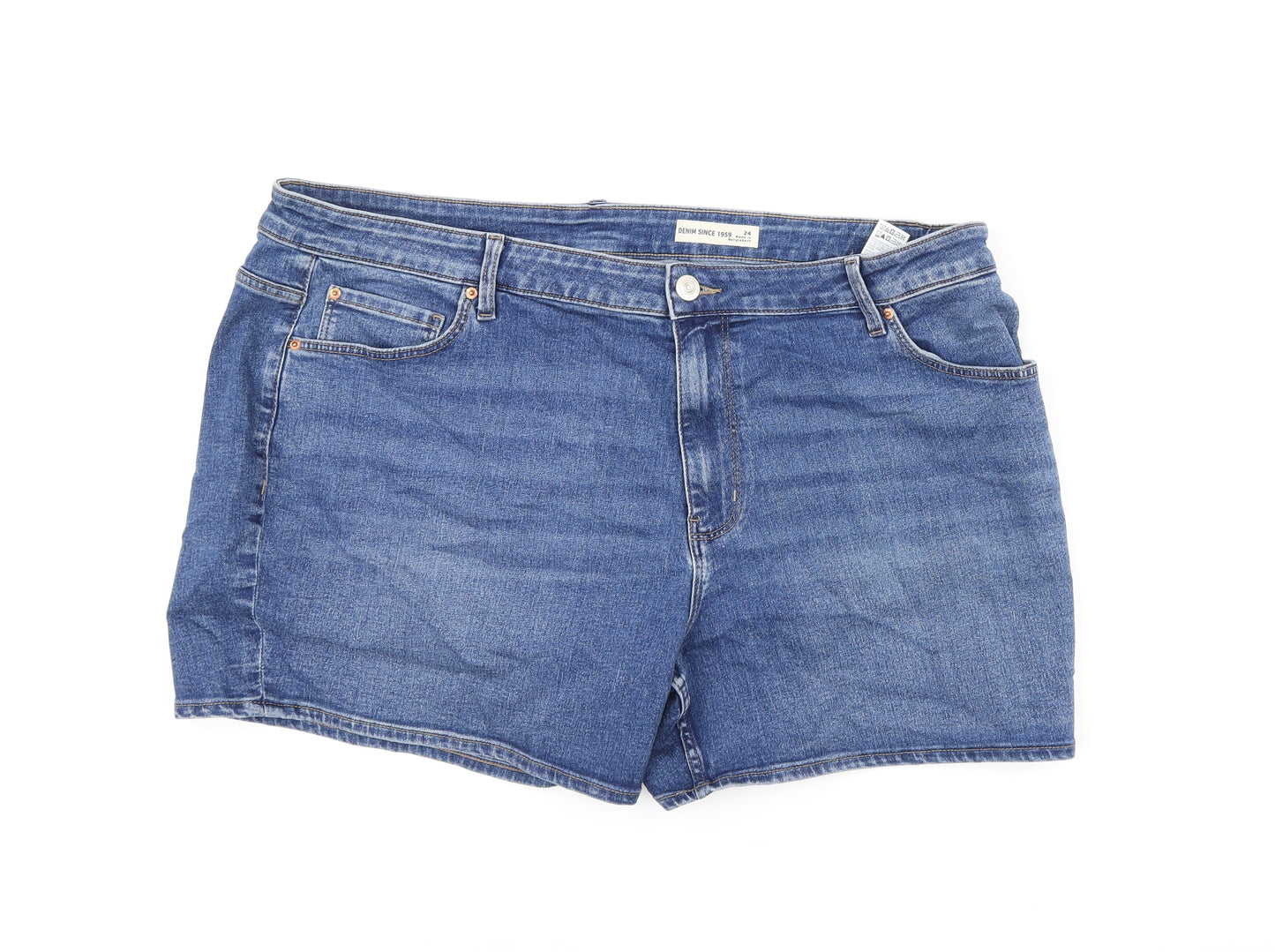 Marks and Spencer Womens Blue Cotton Hot Pants Shorts Size 24 L5.5 in Regular Zip
