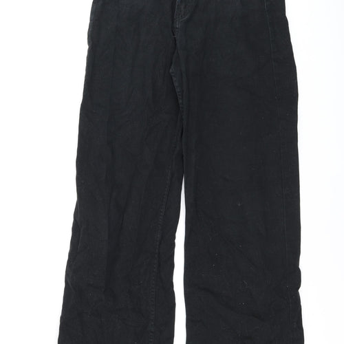 H&M Womens Black Cotton Wide-Leg Jeans Size 14 L29 in Regular Zip