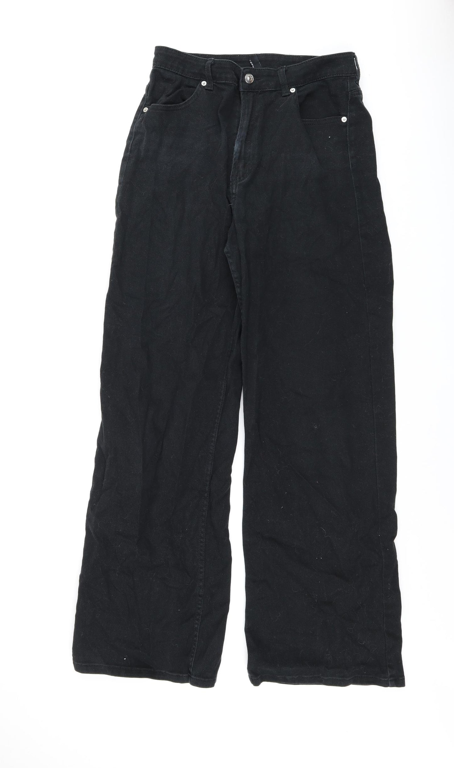 H&M Womens Black Cotton Wide-Leg Jeans Size 14 L29 in Regular Zip