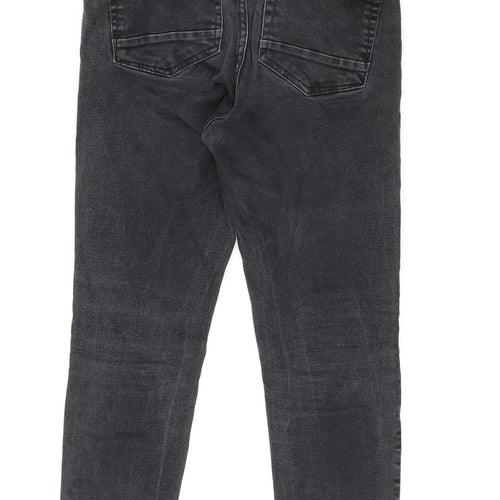Zara Womens Black Cotton Straight Jeans Size 10 L24 in Regular Zip - Acid Wash Distressing