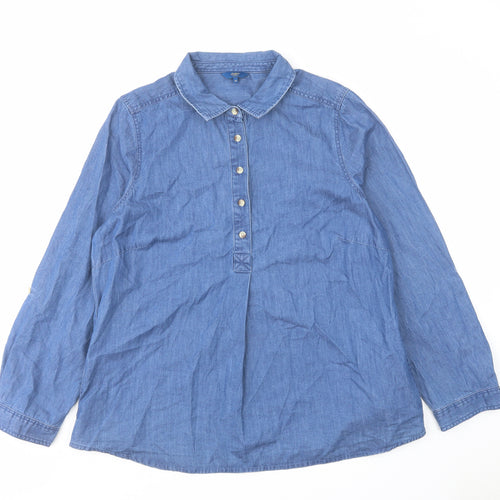 Cotton Traders Womens Blue Cotton Basic Blouse Size 14 Collared