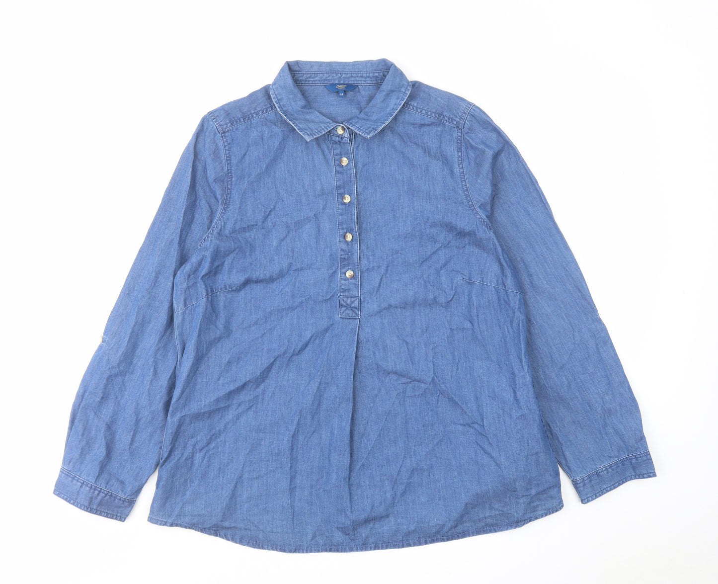 Cotton Traders Womens Blue Cotton Basic Blouse Size 14 Collared
