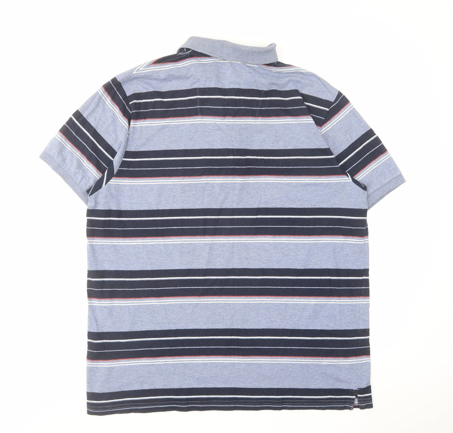 Atlantic Bay Mens Blue Striped Cotton Polo Size M Collared Button