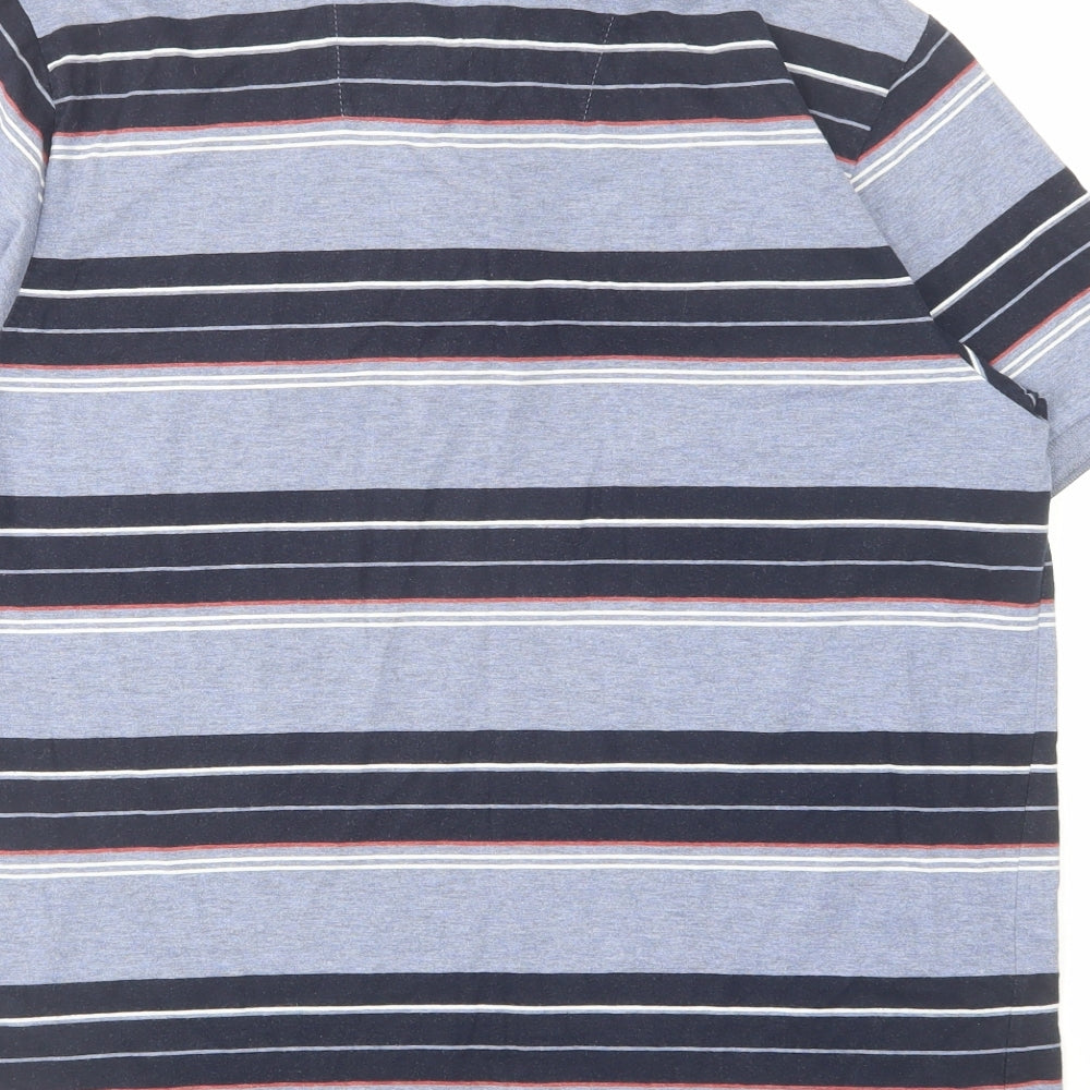 Atlantic Bay Mens Blue Striped Cotton Polo Size M Collared Button