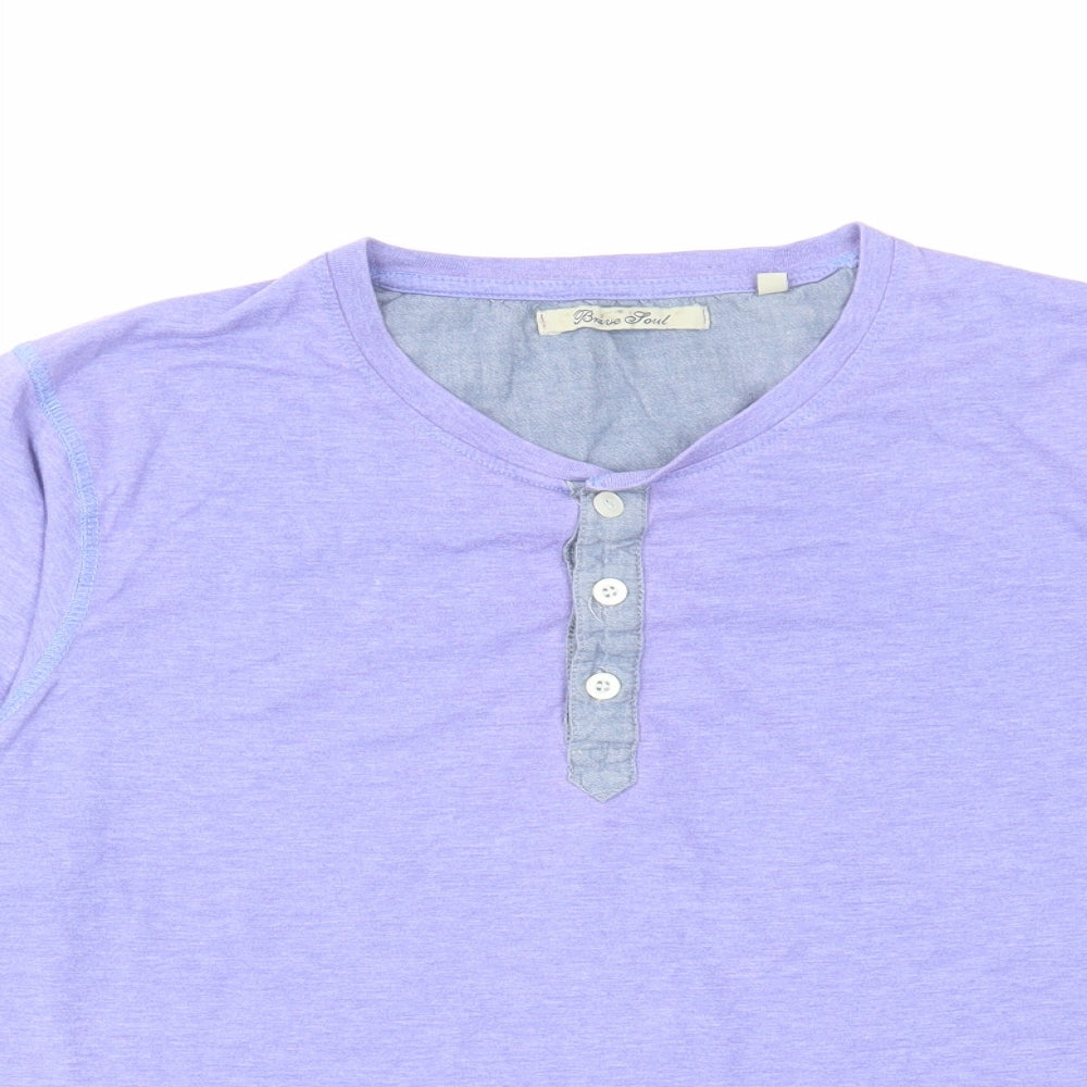 Brave Soul Mens Purple Cotton T-Shirt Size L Crew Neck