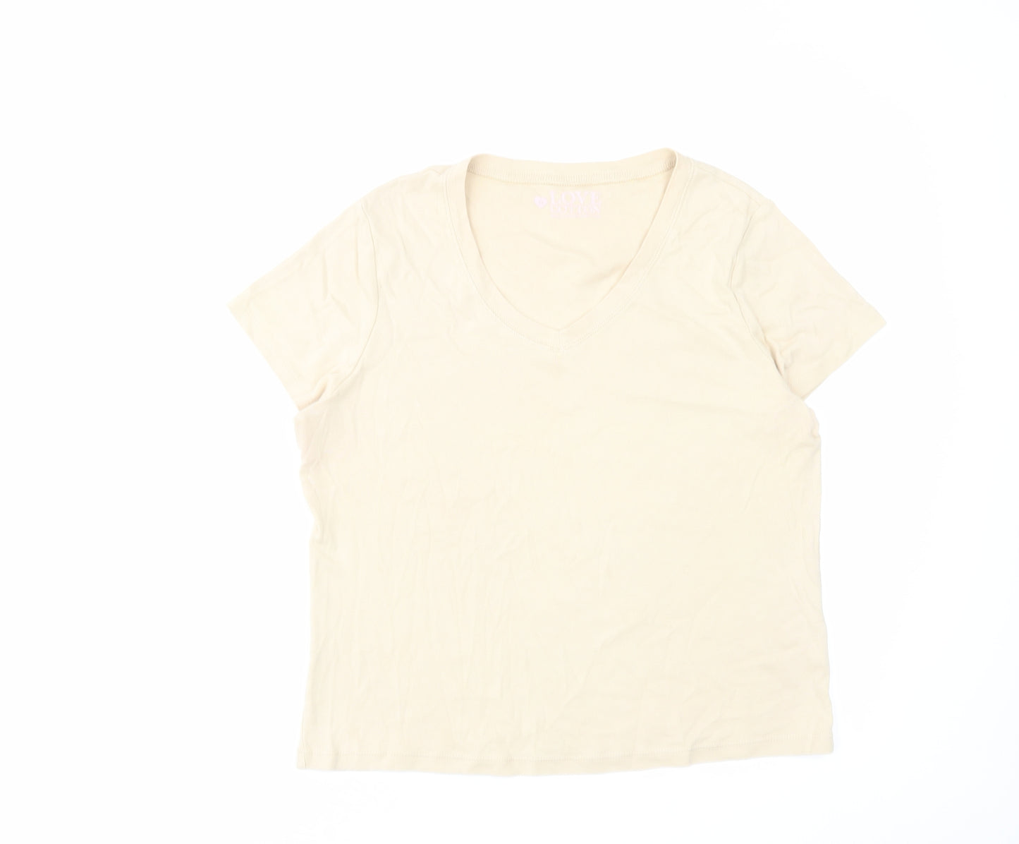 BHS Womens Ivory Cotton Basic T-Shirt Size 16 V-Neck