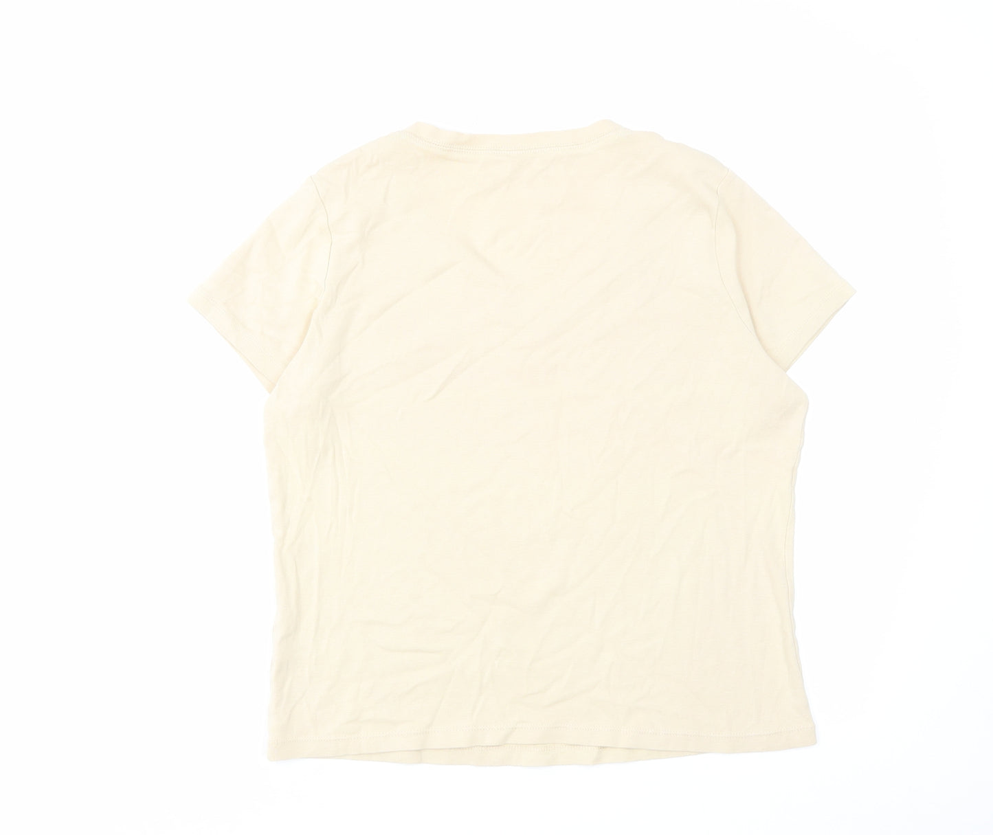 BHS Womens Ivory Cotton Basic T-Shirt Size 16 V-Neck