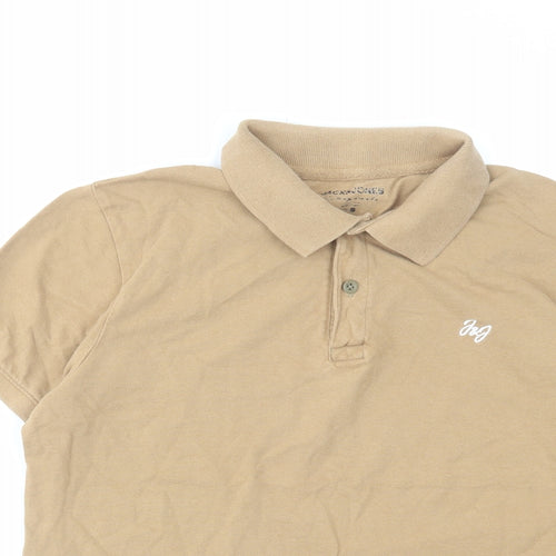 JACK & JONES Mens Brown Cotton Polo Size S Collared Button