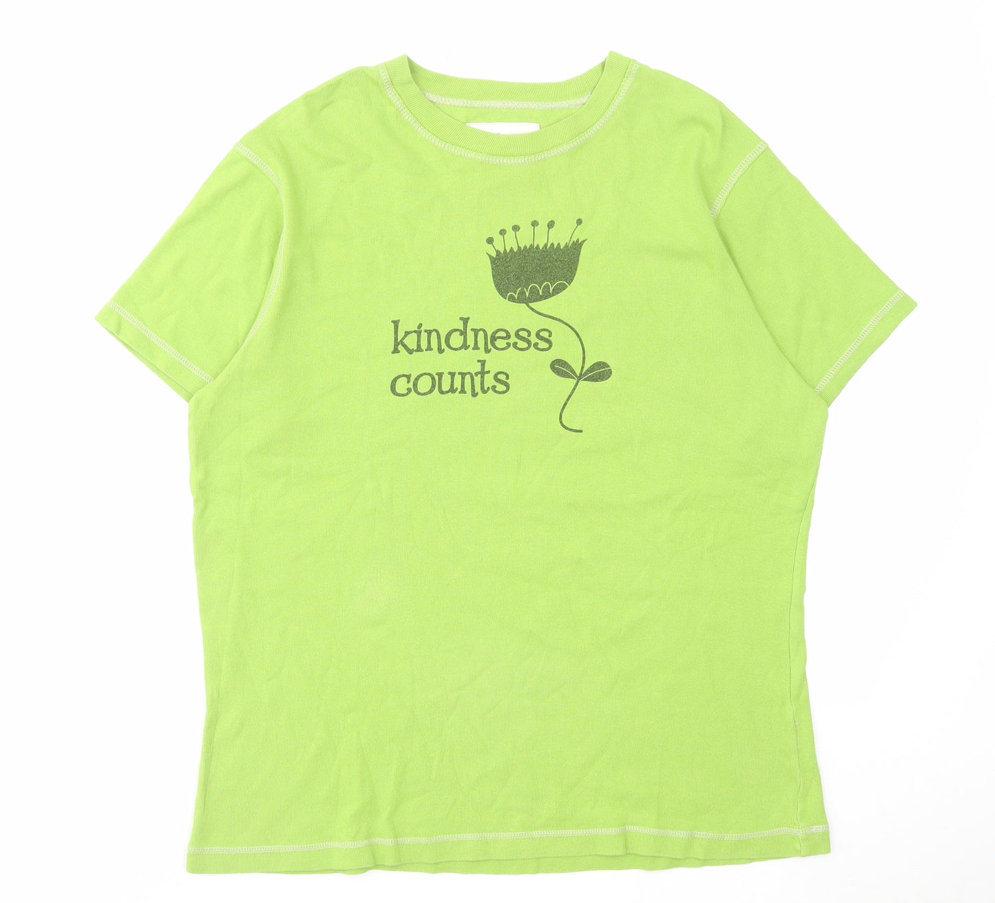 GetNoSweat Womens Green Cotton Basic T-Shirt Size L Round Neck - Kindness Counts