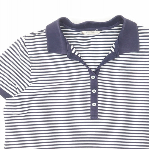 Marks and Spencer Womens Blue Striped Cotton Basic Polo Size 14 Collared