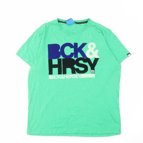 Beck&Hersey Mens Green Cotton T-Shirt Size XL Crew Neck