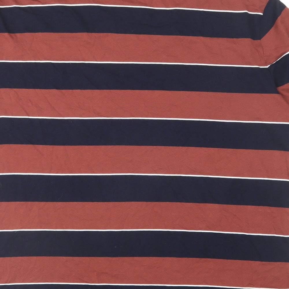 Marks and Spencer Mens Brown Striped Cotton T-Shirt Size 2XL Crew Neck