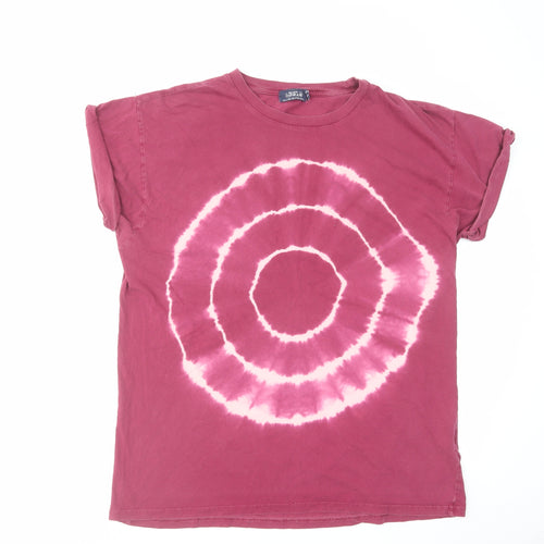 Topman Mens Pink Geometric Cotton T-Shirt Size XL Crew Neck - Tie dye effect
