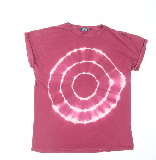 Topman Mens Pink Geometric Cotton T-Shirt Size XL Crew Neck - Tie dye effect