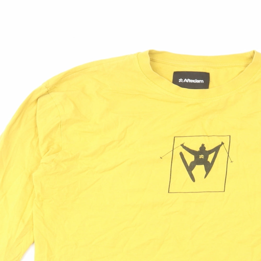 Afterjam Mens Yellow Cotton T-Shirt Size S Crew Neck