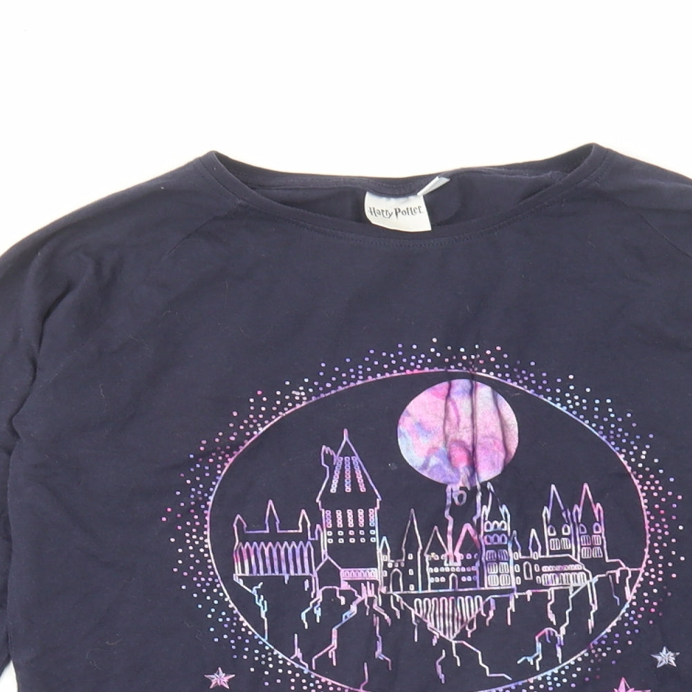 Harry Potter Girls Purple Cotton Basic T-Shirt Size 11-12 Years Round Neck Pullover - Harry Potter - Hogwarts