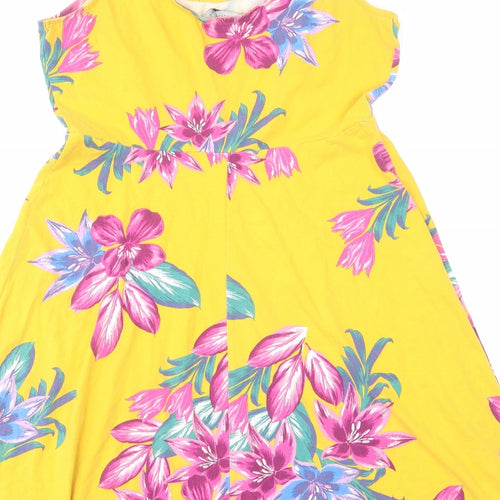 Dorothy Perkins Womens Yellow Floral Cotton Skater Dress Size 14 Scoop Neck Pullover