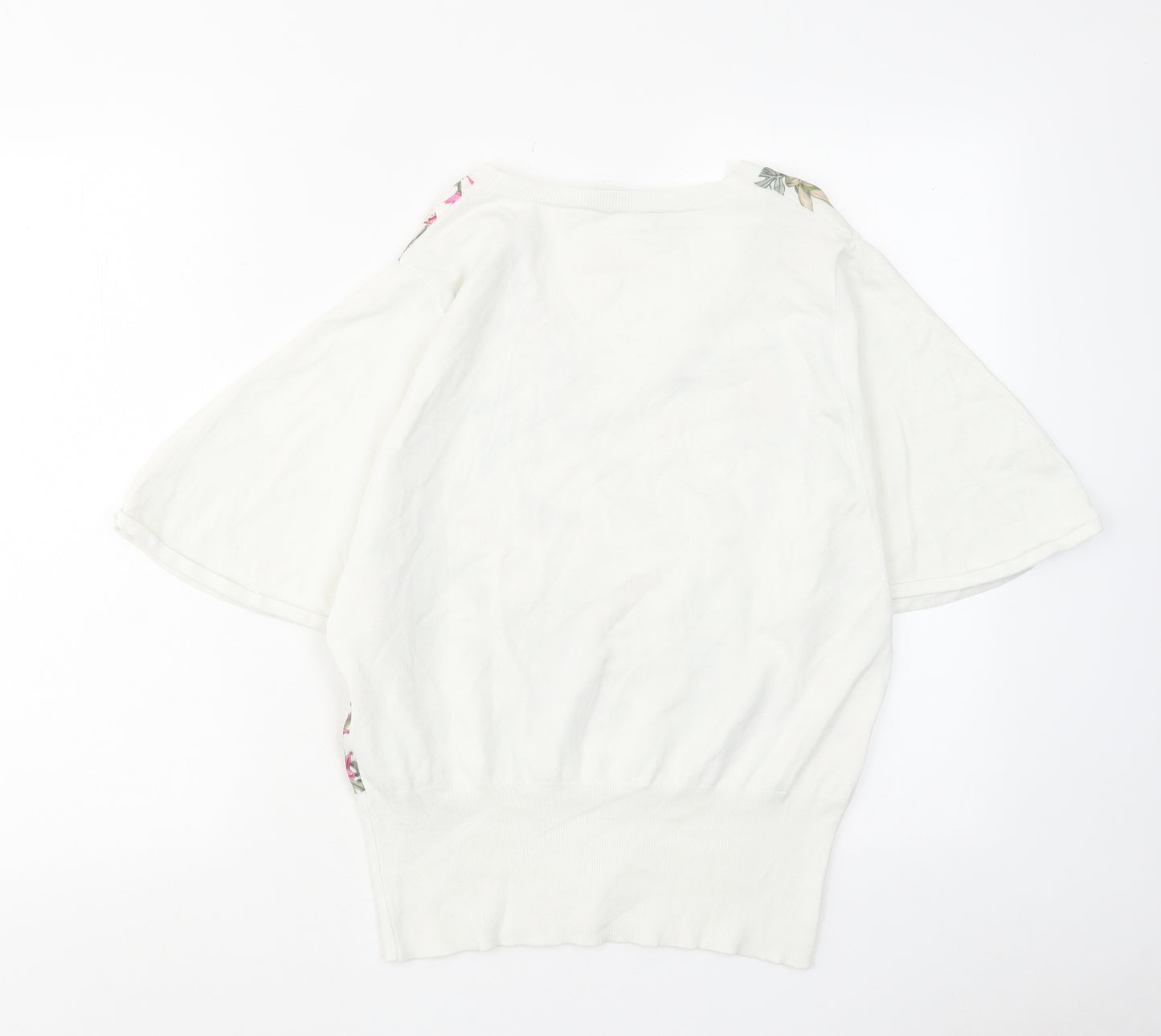Oasis Womens White V-Neck Floral Viscose Pullover Jumper Size S