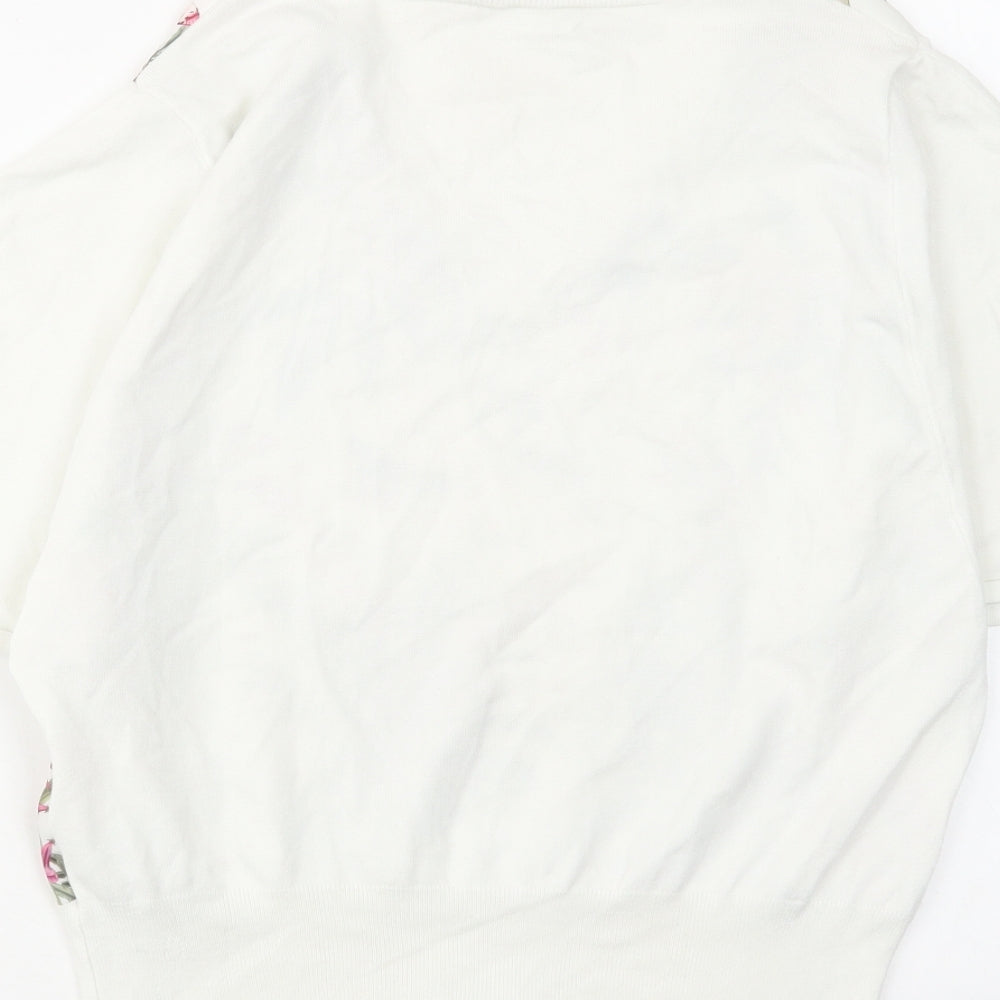 Oasis Womens White V-Neck Floral Viscose Pullover Jumper Size S