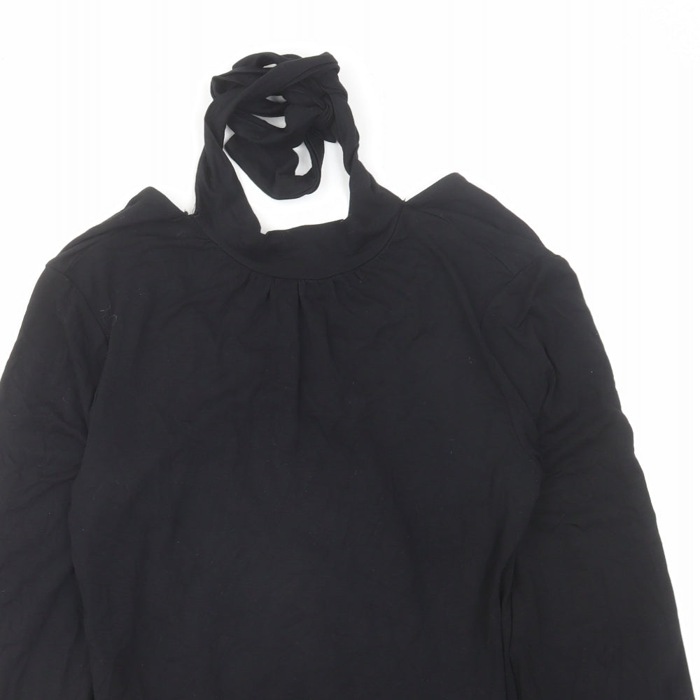 Warehouse Womens Black Viscose Basic Blouse Size 12 Mock Neck