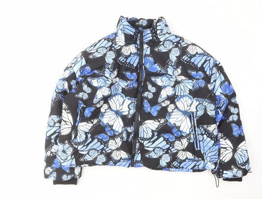 Marks and Spencer Womens Blue Floral Jacket Size 18 Zip - Butterfly Print