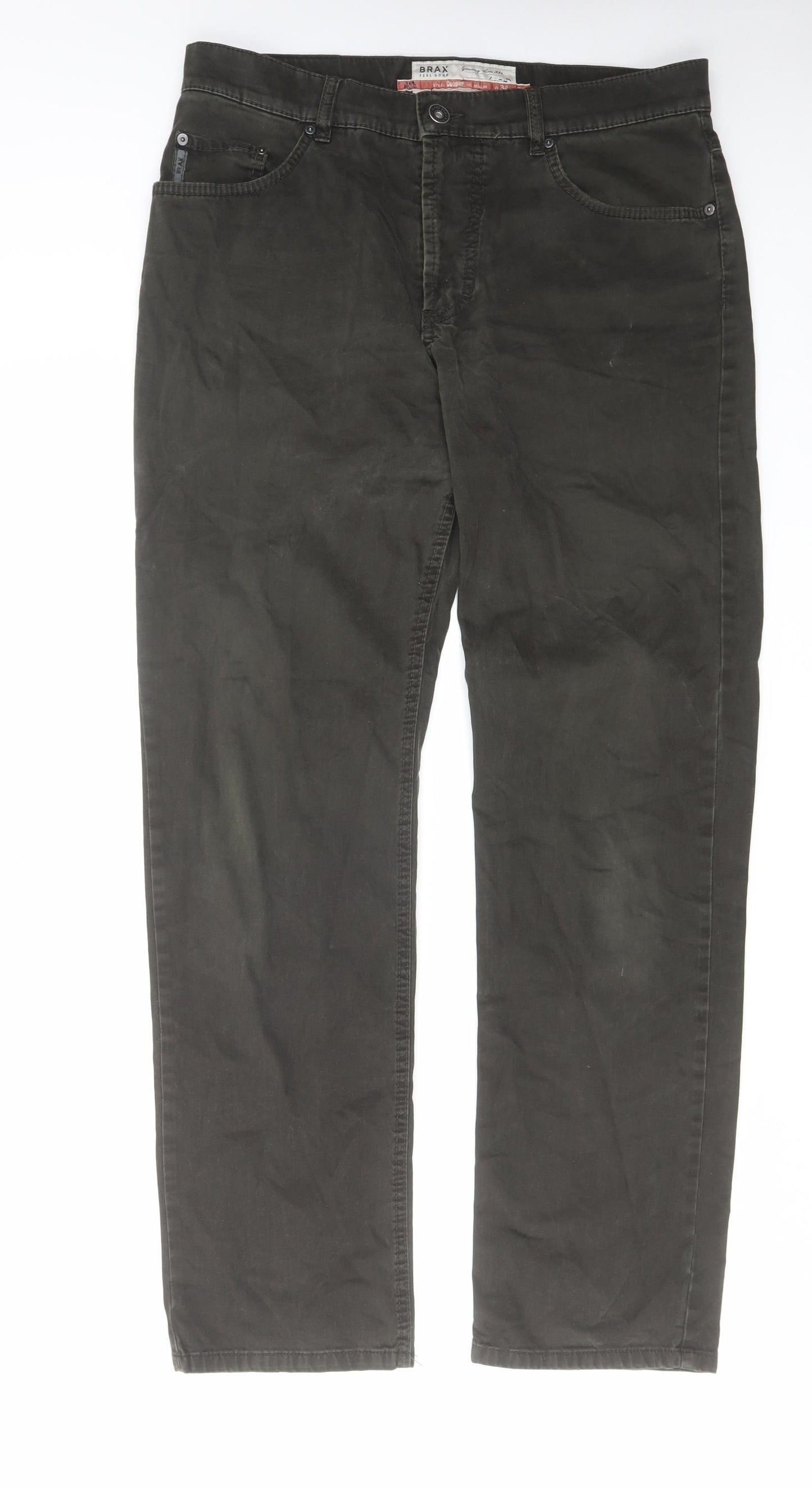 BRAX Mens Green Cotton Straight Jeans Size 34 in L34 in Regular Zip