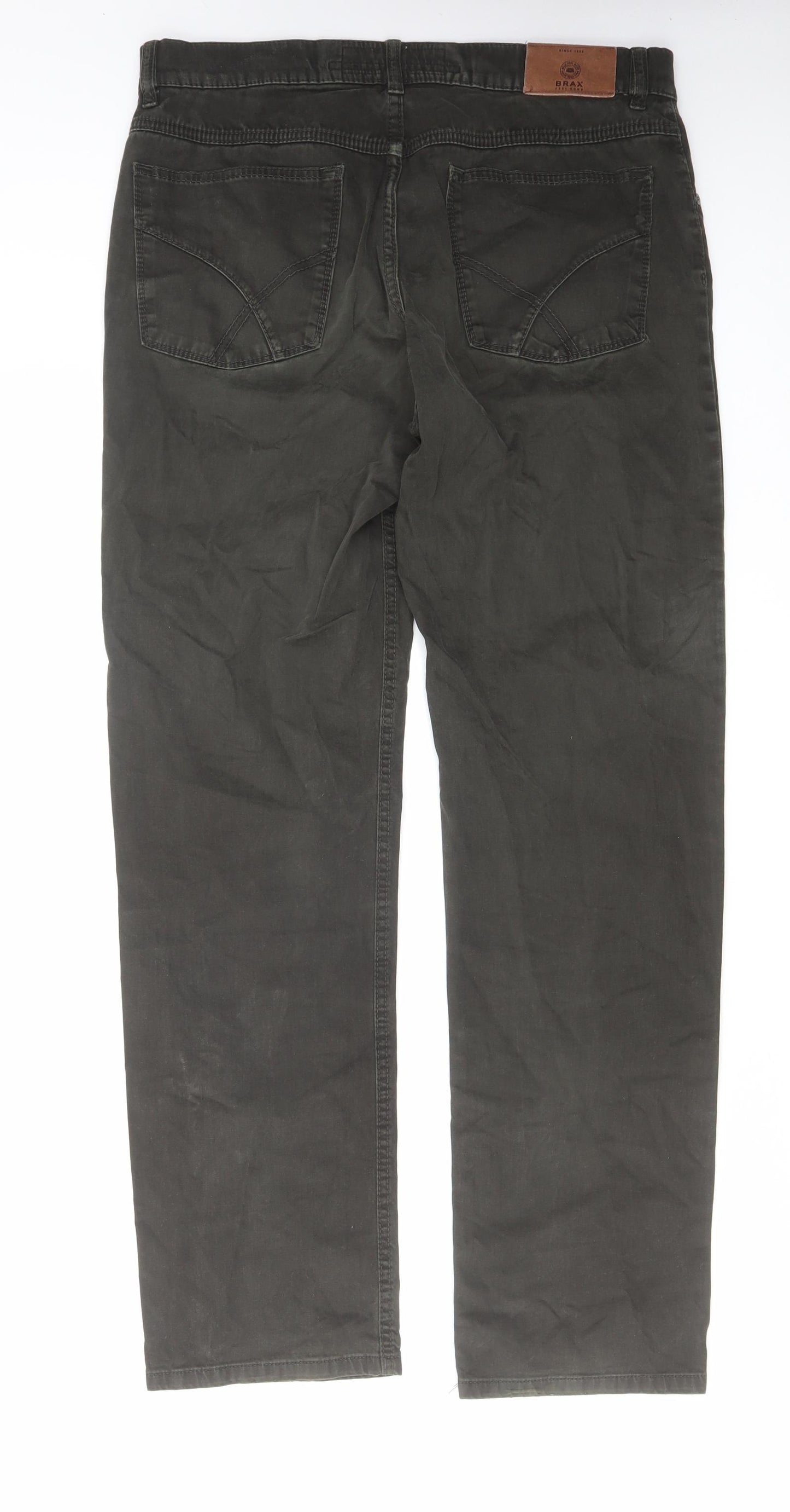 BRAX Mens Green Cotton Straight Jeans Size 34 in L34 in Regular Zip