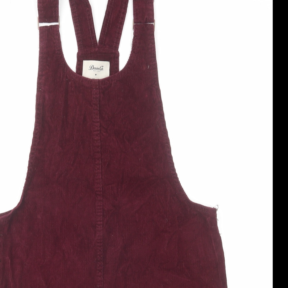 Denim & Co. Womens Red Cotton Pinafore/Dungaree Dress Size 10 Scoop Neck Button