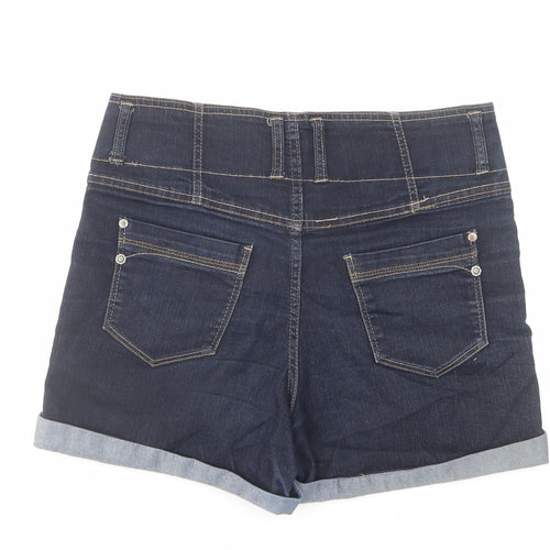 New Look Womens Blue Cotton Hot Pants Shorts Size 12 L4 in Regular Zip