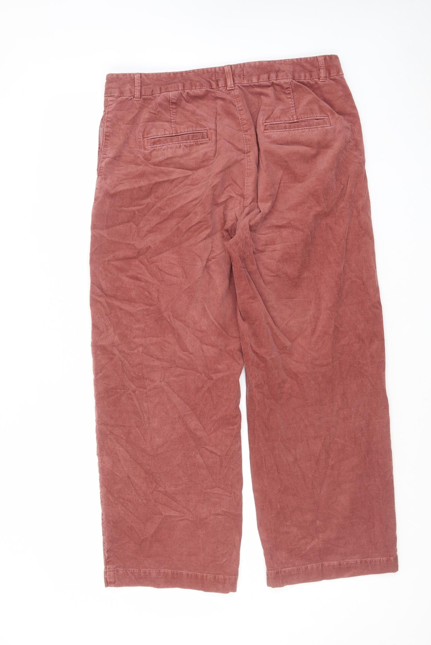 Marks and Spencer Womens Pink Cotton Trousers Size 16 L27 in Regular Zip