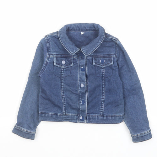 Marks and Spencer Girls Blue Cotton Jacket Size 3-4 Years Button