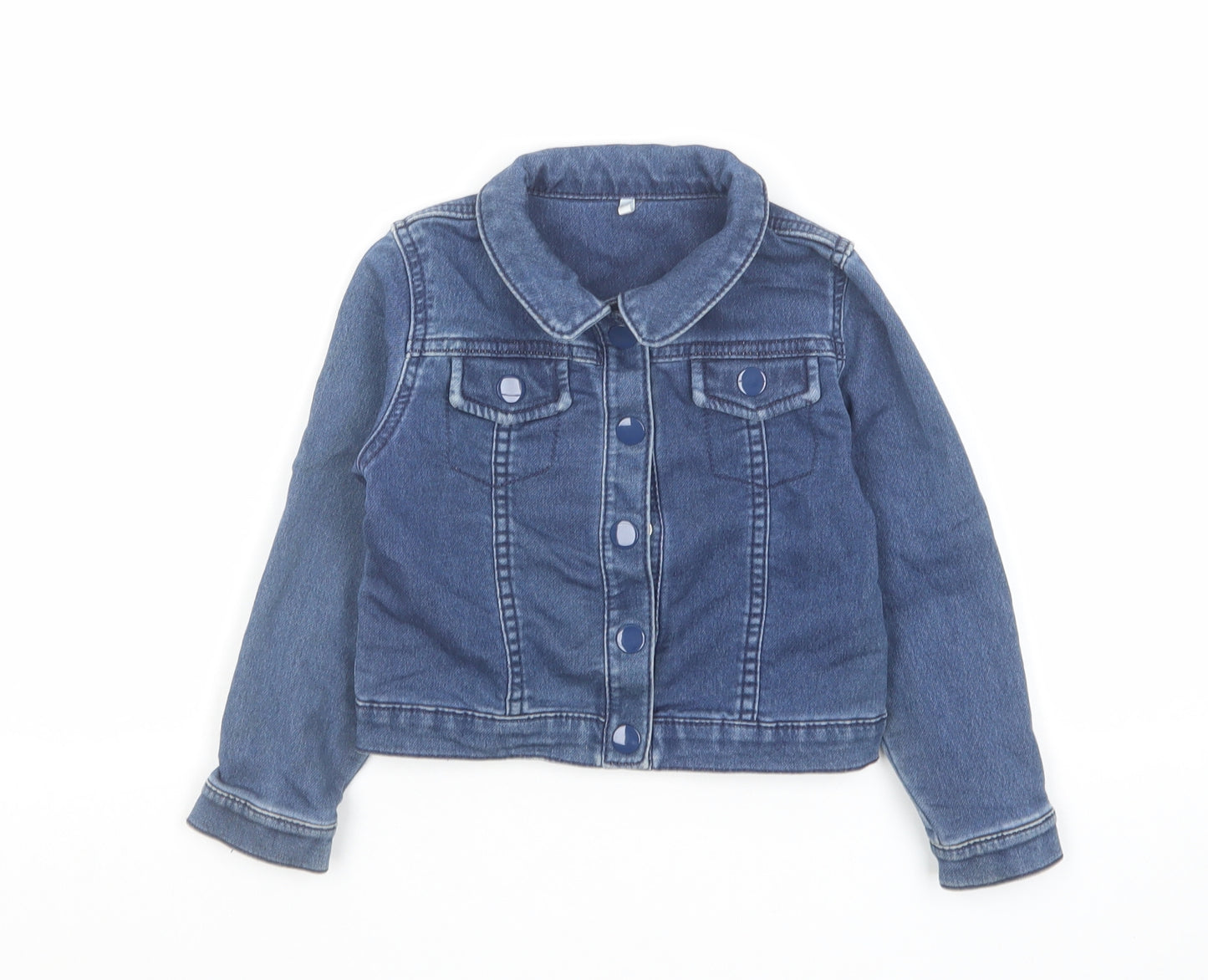 Marks and Spencer Girls Blue Cotton Jacket Size 3-4 Years Button