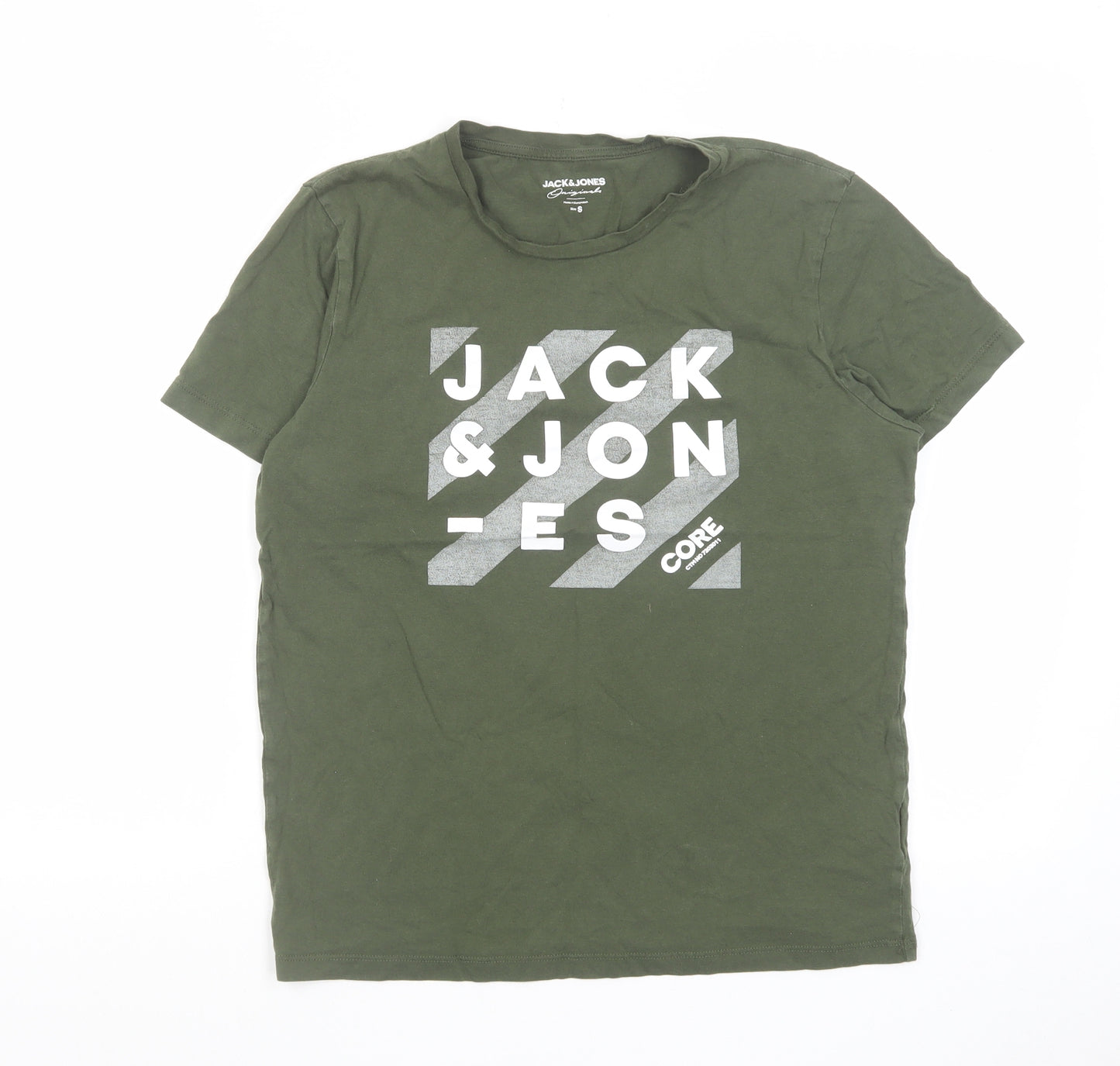 JACK & JONES Mens Green Cotton T-Shirt Size S Crew Neck