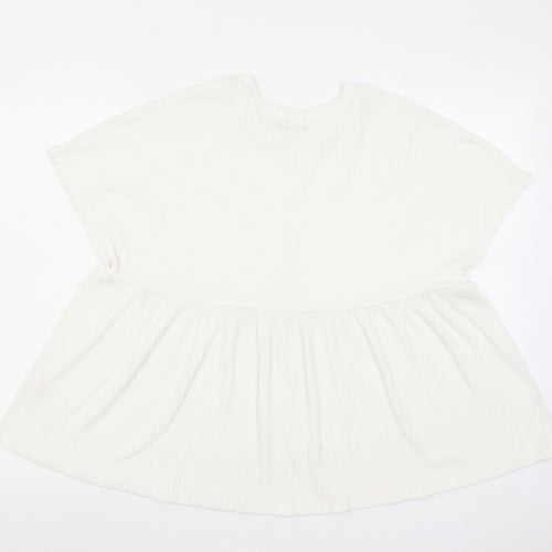 Boohoo Womens White Polyester Basic T-Shirt Size 8 Round Neck