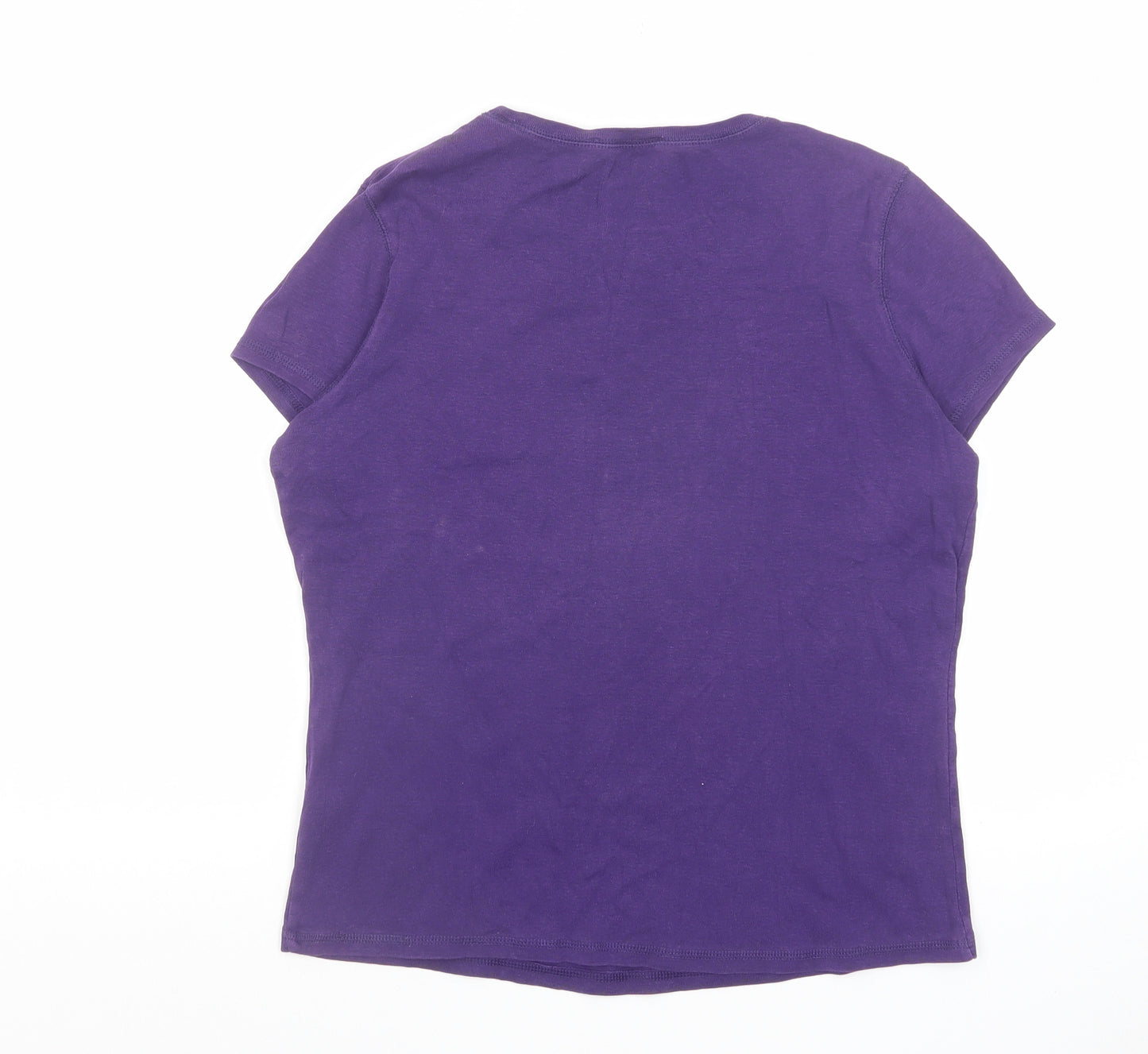 Marks and Spencer Womens Purple Cotton Basic T-Shirt Size 16 Round Neck