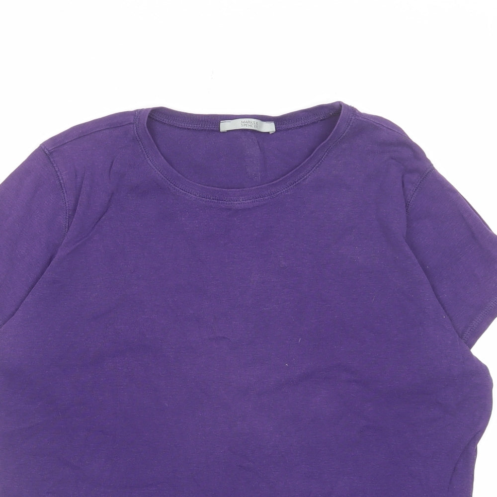 Marks and Spencer Womens Purple Cotton Basic T-Shirt Size 16 Round Neck