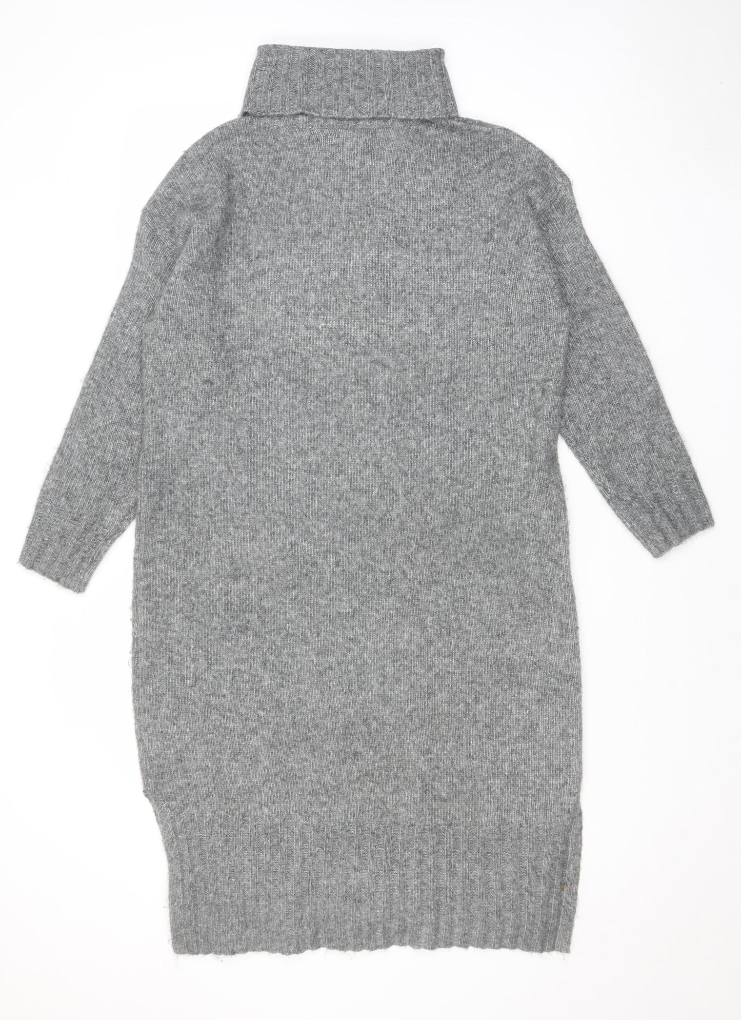 New Look Womens Grey Acrylic Jumper Dress Size M Roll Neck Pullover