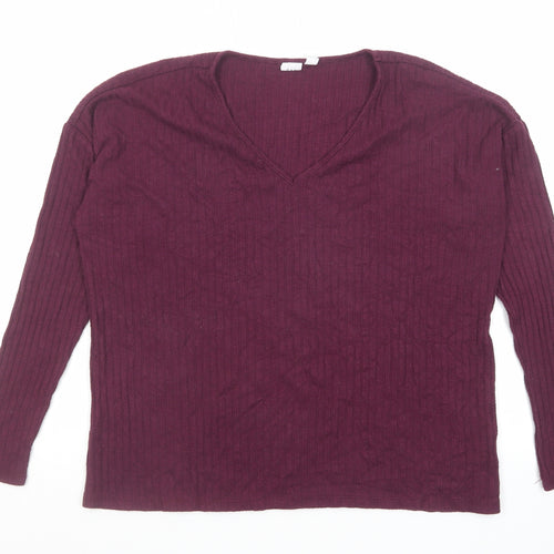 Gap Womens Purple V-Neck Polyester Pullover Jumper Size S