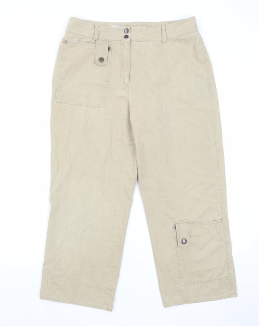 Steilmann Womens Beige Cotton Cropped Trousers Size 14 L24 in Regular Zip