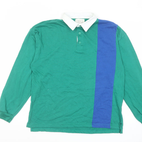 Rumours Mens Green Colourblock Cotton Polo Size L Collared Button