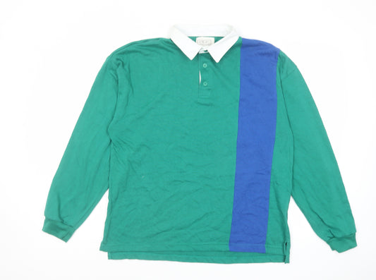 Rumours Mens Green Colourblock Cotton Polo Size L Collared Button