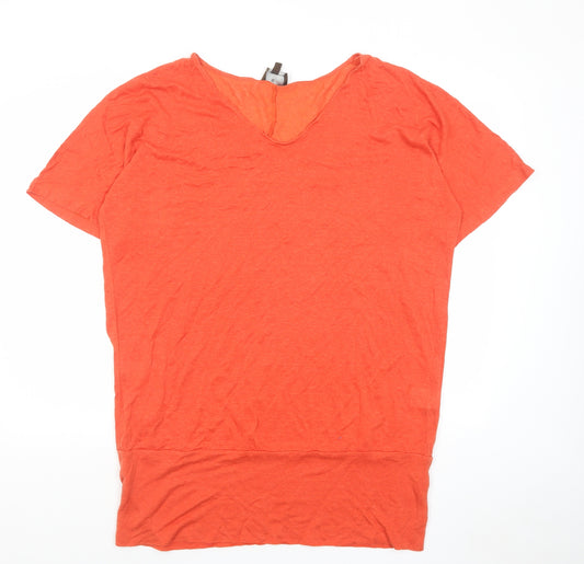 Fenn Wright Manson Womens Orange Linen T-Shirt Dress Size 18 V-Neck Pullover