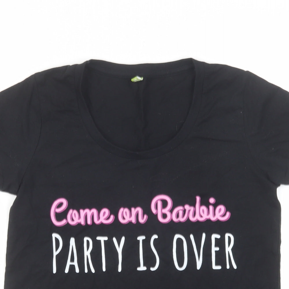 Barbie Womens Black Cotton Basic T-Shirt Size 8 Round Neck