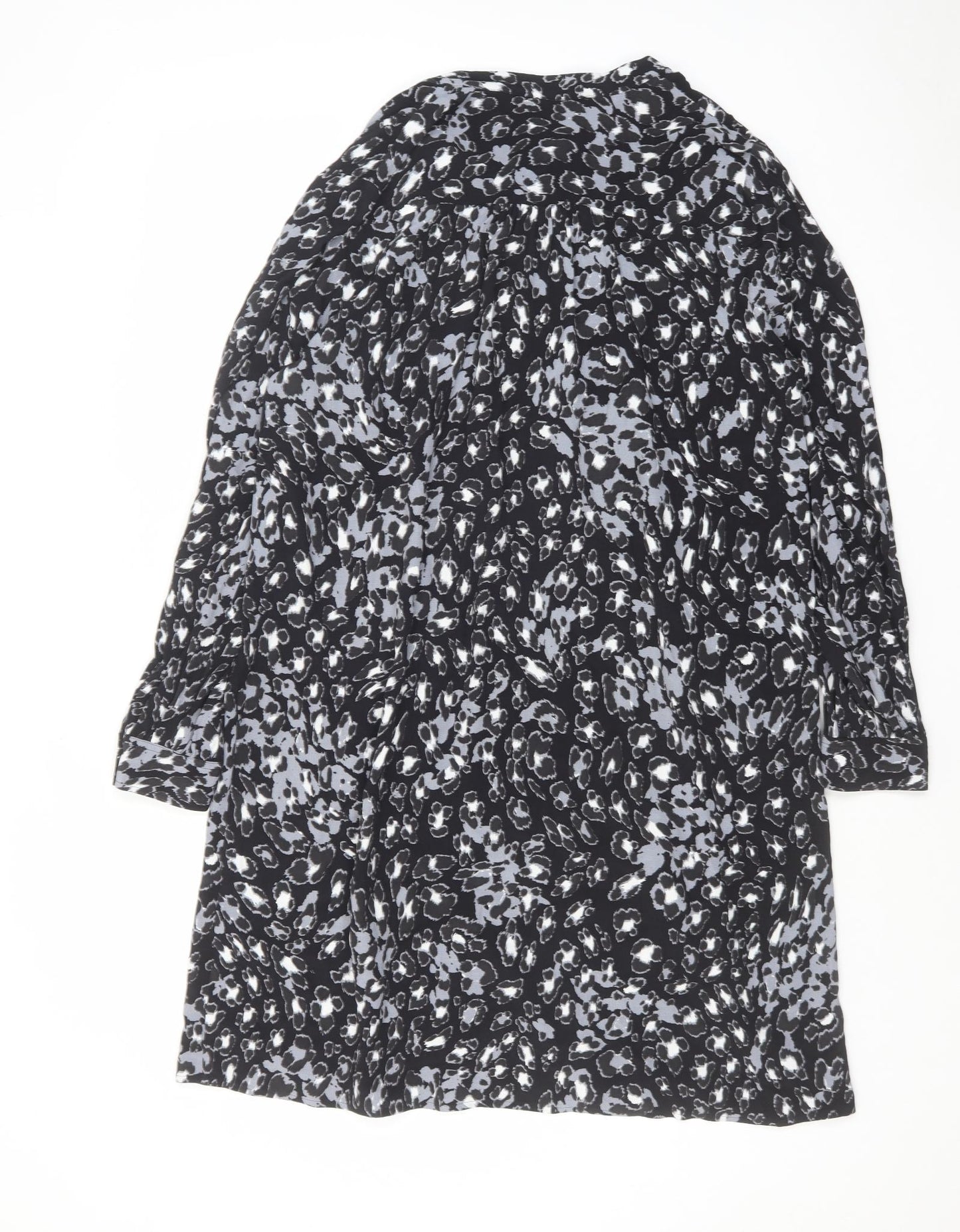 Marks and Spencer Womens Black Geometric Viscose Shift Size 14 V-Neck Pullover