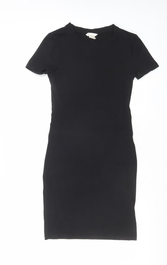 H&M Womens Black Cotton Bodycon Size S Round Neck Pullover